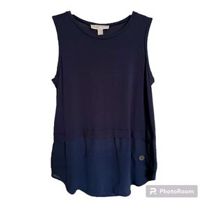 Michael Kors Sleeveless Navy Blouse Top Solid, Bottom Sheer Size Medium Women’s